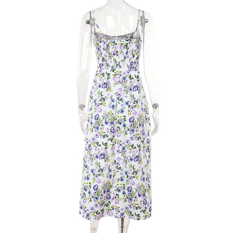 Backless Slit Maxi Flare Floral Dress