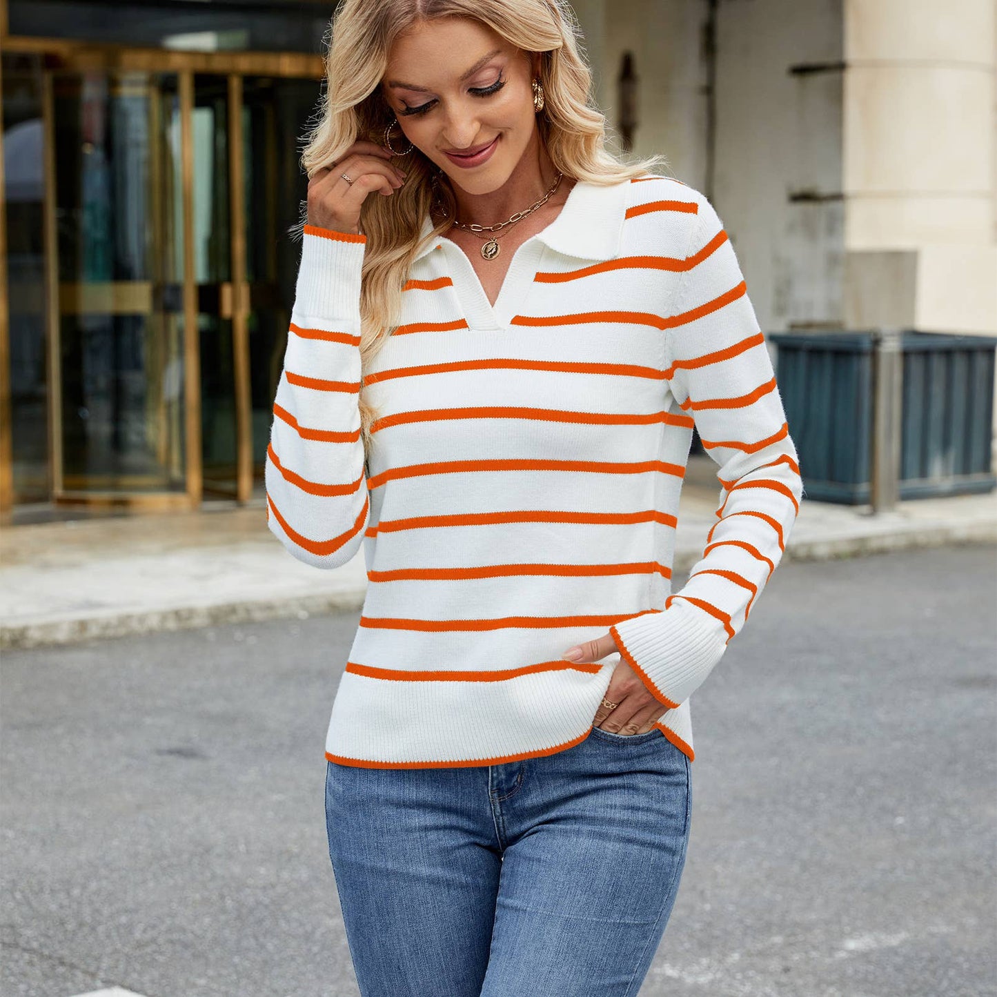CASUAL STRIPED LONG-SLEEVED SWEATER