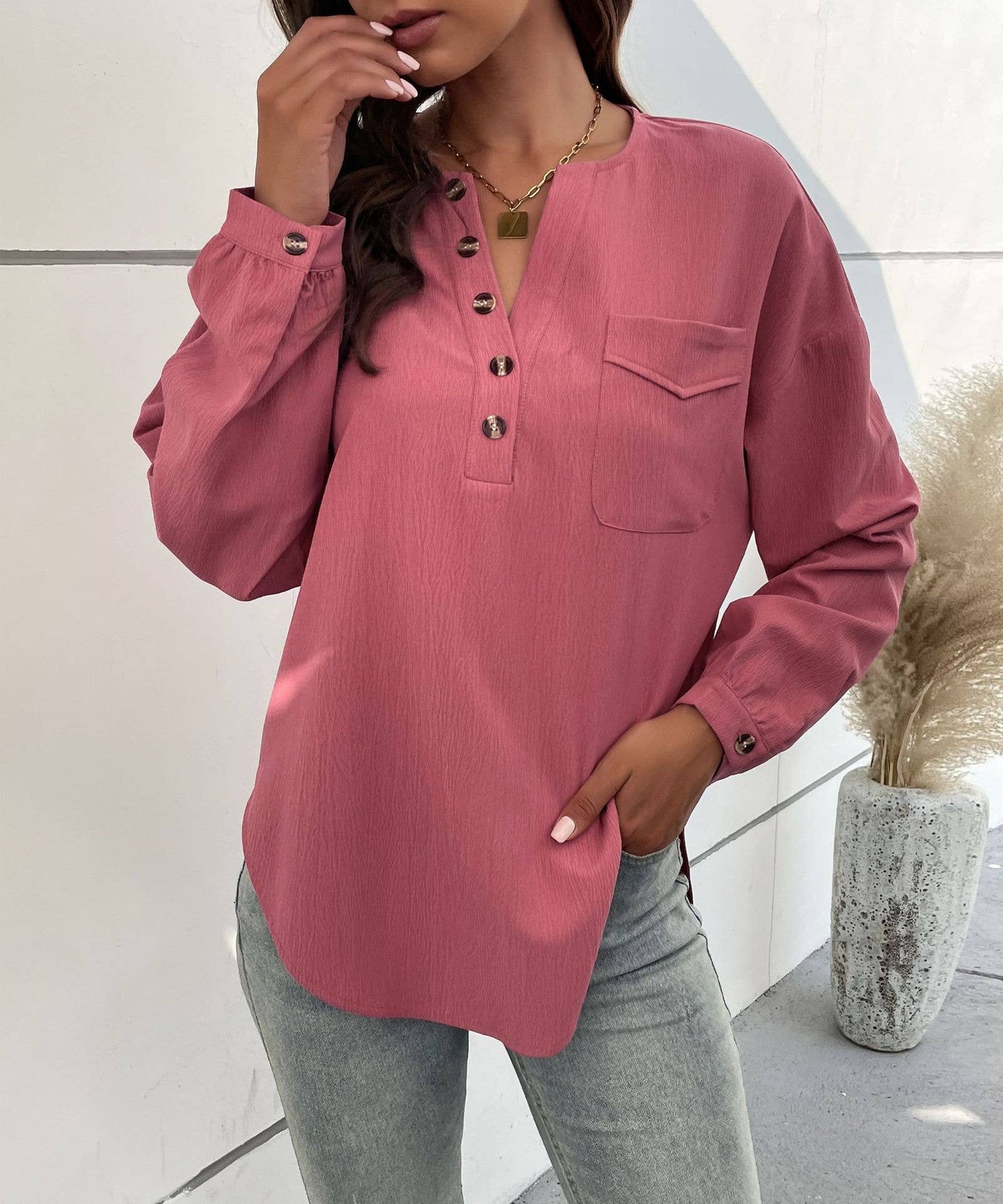 COMMUTER STYLE LONG SLEEVE DESIGN PULLOVER SHIRT