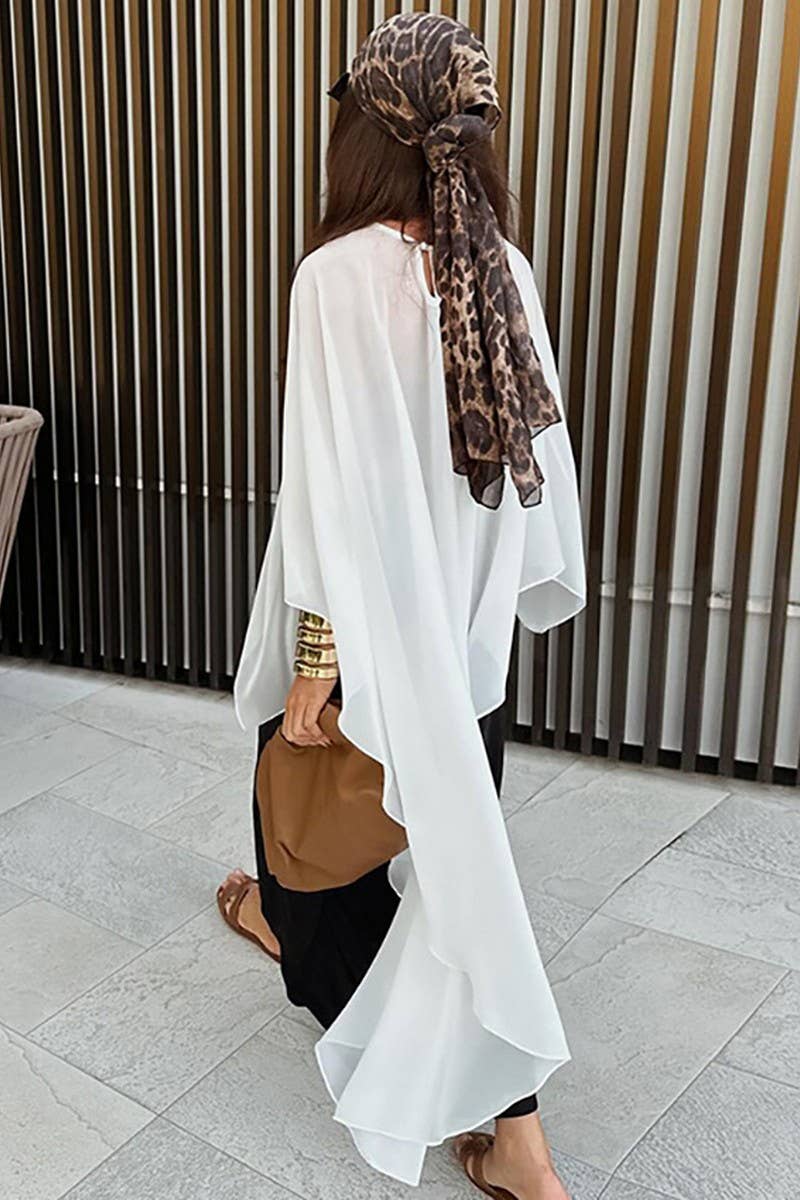 CWTBLL538_SOLID COLOR SEE-THROUGH LOOSE LONG-SLEEVED TOP