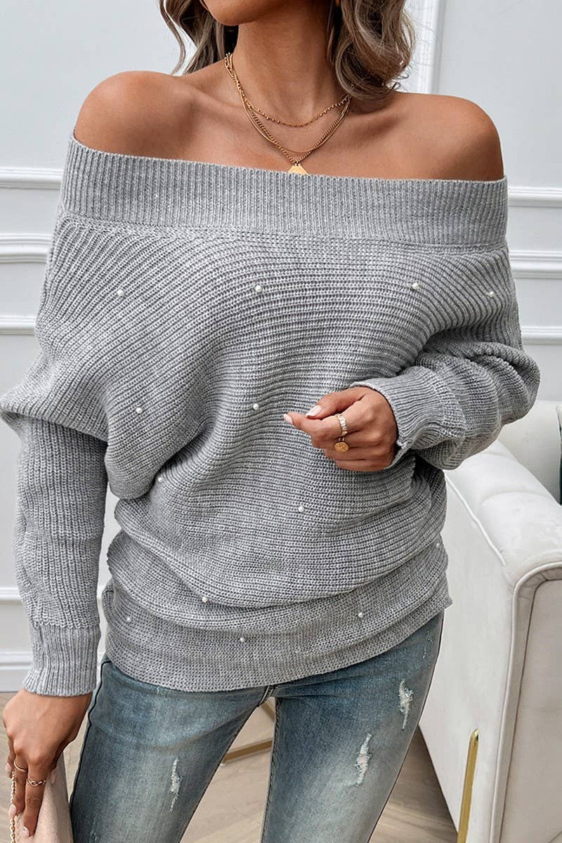 CWOSWL6510_ONE-SHOULDER SOLID COLOR LONG-SLEEVED SWEATER