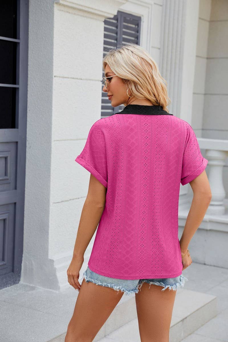 CWTTS0832_V-Neck Short Sleeve Knit Top