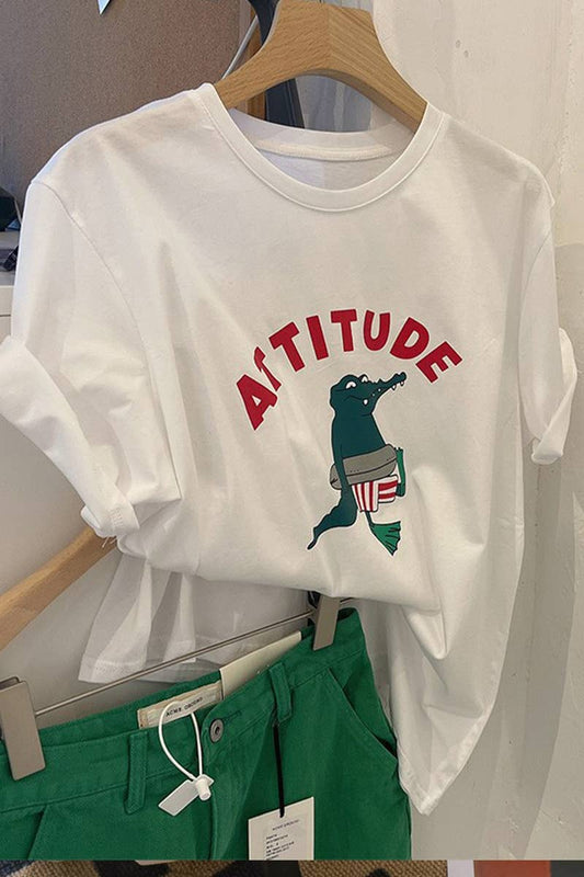 CWTTS0975_CARTOON LETTER PATTERN SHORT SLEEVED T SHIRT