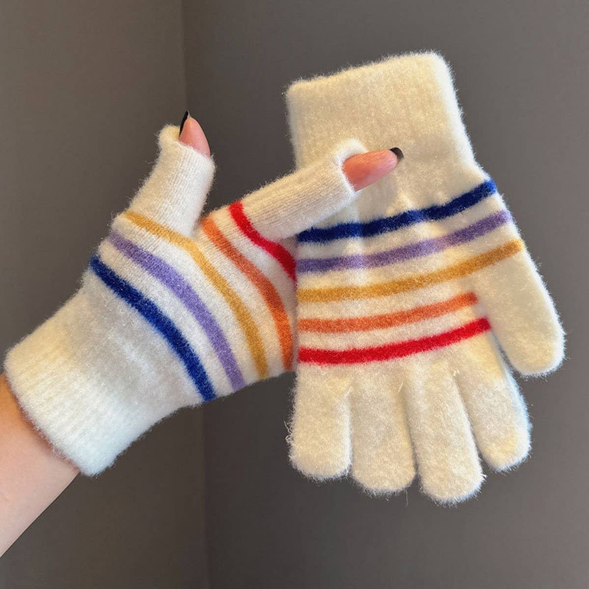 FASHION RAINBOW STRIPE TOUCHSCREEN GLOVES_CWAG0189
