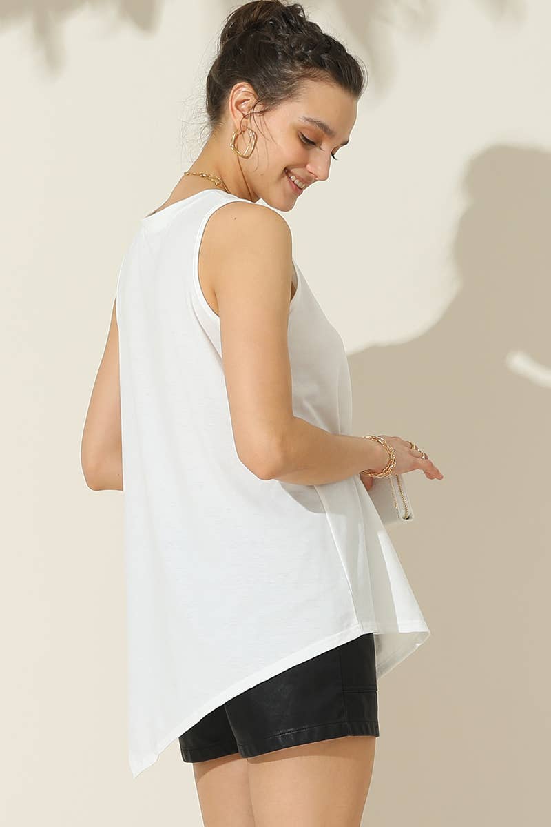 CWTTSL199_U NECK BOTTON SIDE BUTTON UP SLEEVELESS TOP