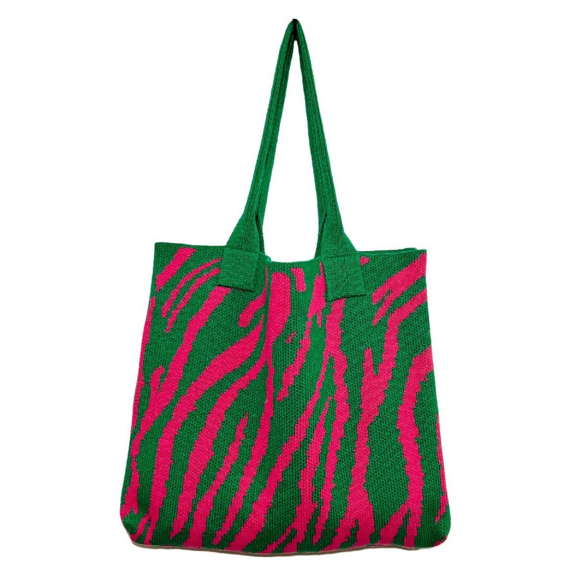 CWAB1955_STYLISH KNITTED STRIPED TOTE BAG