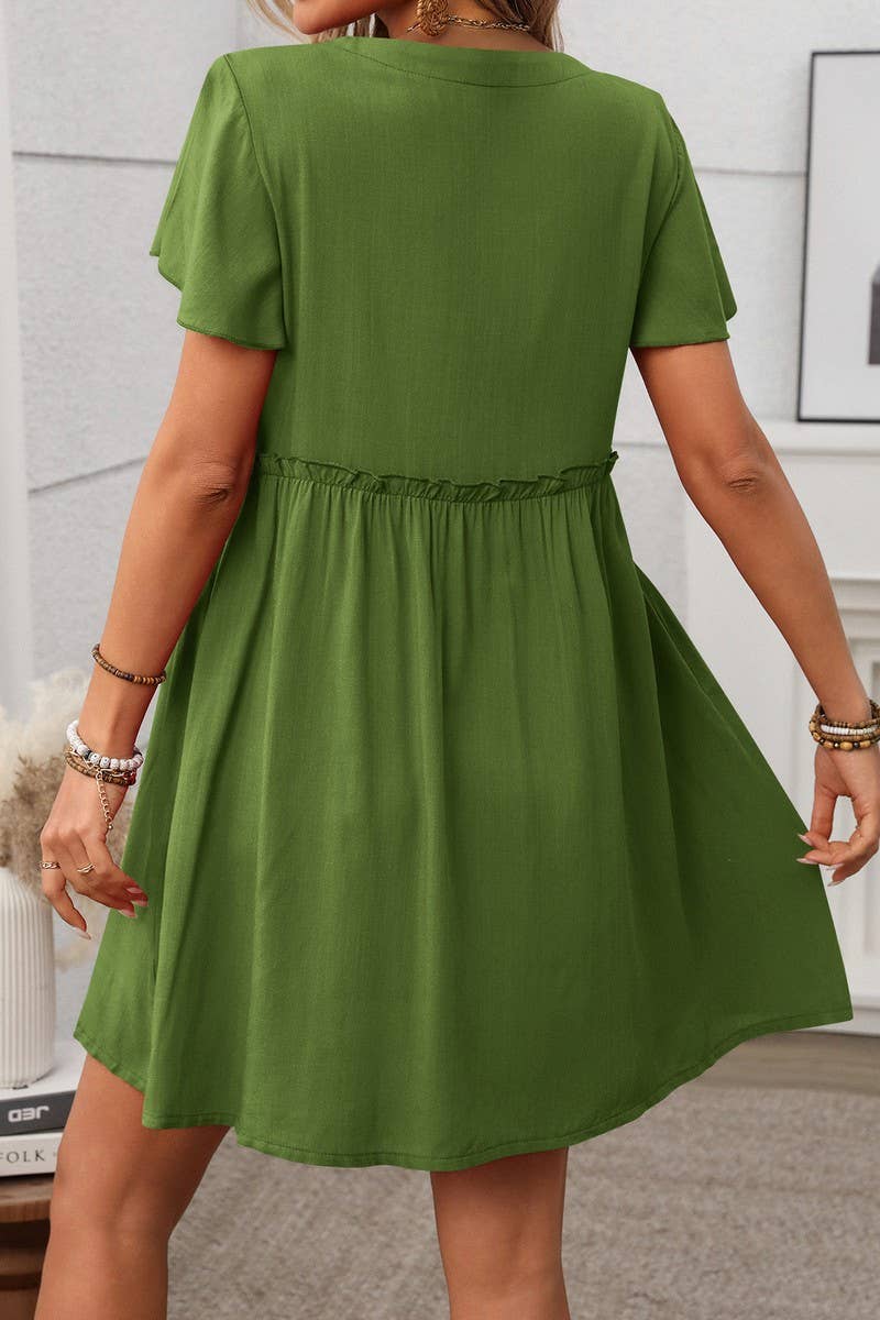 CWDSD7262_BOHEMIAN V-NECK SHORT-SLEEVED RUFFLE DRESS