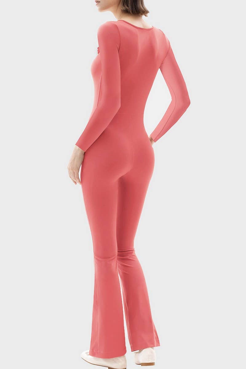 CWSJS1383_SQUARE NECK WIDE LEG HIGH ELASTIC JUMPSUIT