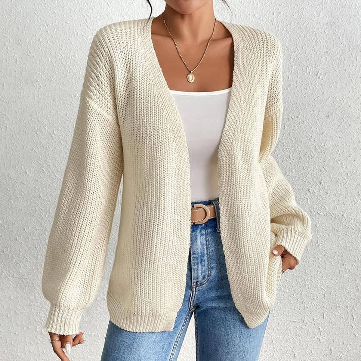 CASUAL COARSE CARDIGAN SOLID COLOR LOOSE COAT
