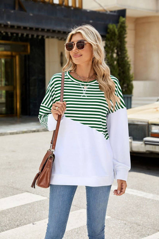 CWTBLL1859_ROUND NECK STRIPED LONG SLEEVE SWEATSHIRT