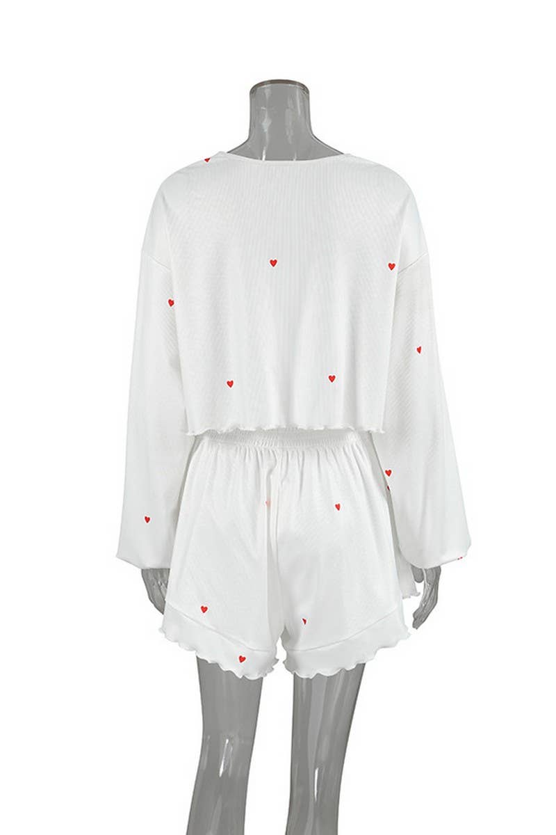 CWSPJ0211_HEART PRINT LONG SLEEVE SHORTS PAJAMA HOME SET