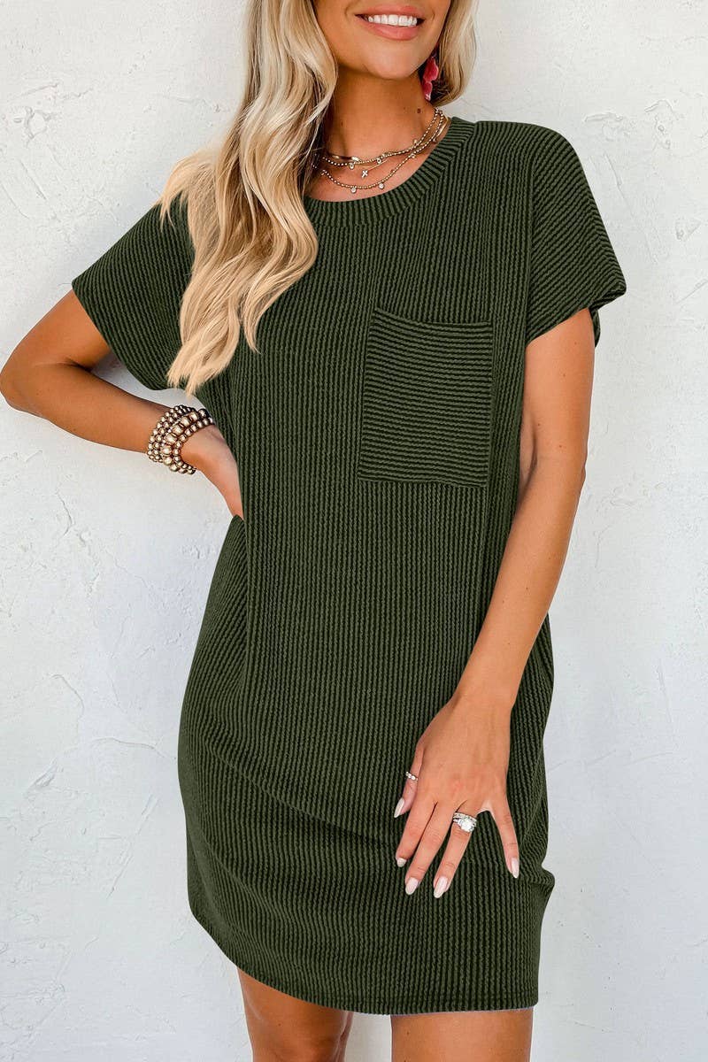 CWDSD10611_SUMMER CASUAL CONTRASTING WAVE STRIPED DRESS