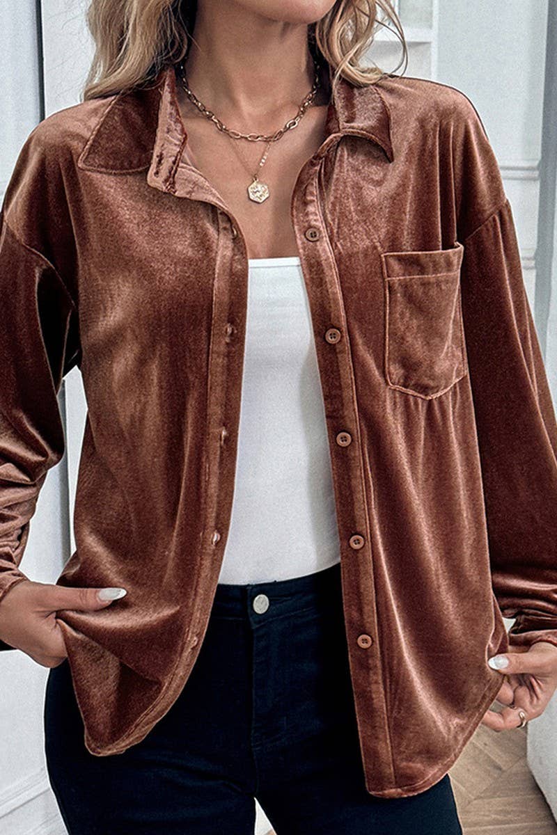 CWTSTL1645_LONG SLEEVE LAPEL SHIRT CARDIGAN TOP