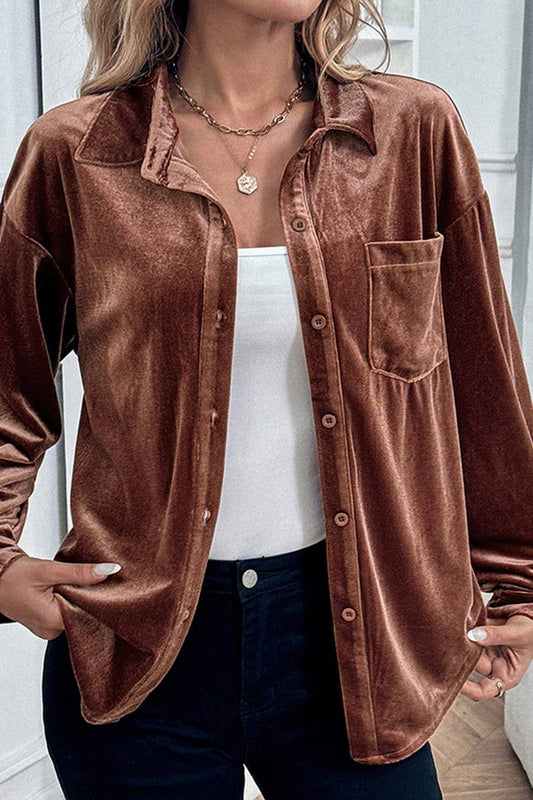 CWTSTL1645_LONG SLEEVE LAPEL SHIRT CARDIGAN TOP