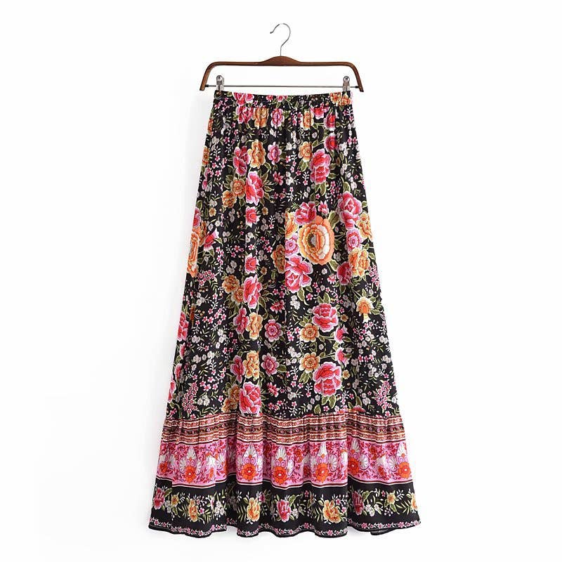 Bohemian resort-style cotton printed skirt