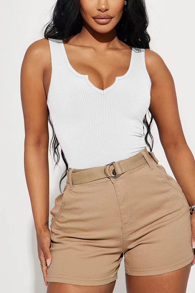 CWSBSSL0118_SOLID COLOR SLIM FIT SMALL V-NECK VEST BODYSUIT