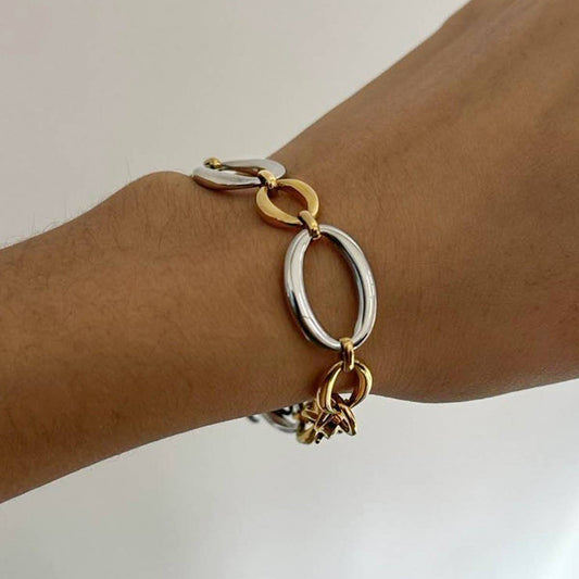 Stylish Two-Tone Titanium Steel Chain Bracelet_CWAJE4790