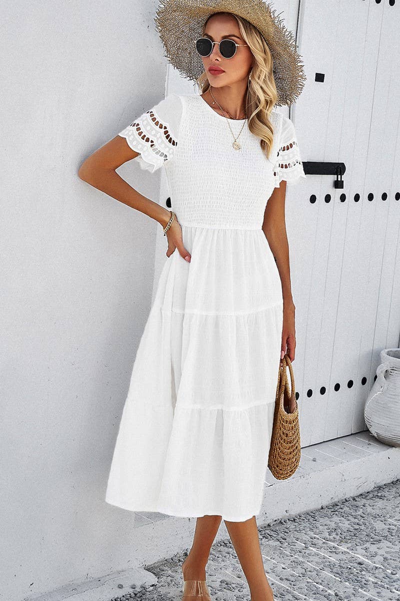 CWDSD2795_Smocking Detailed Short Sleeve Dress