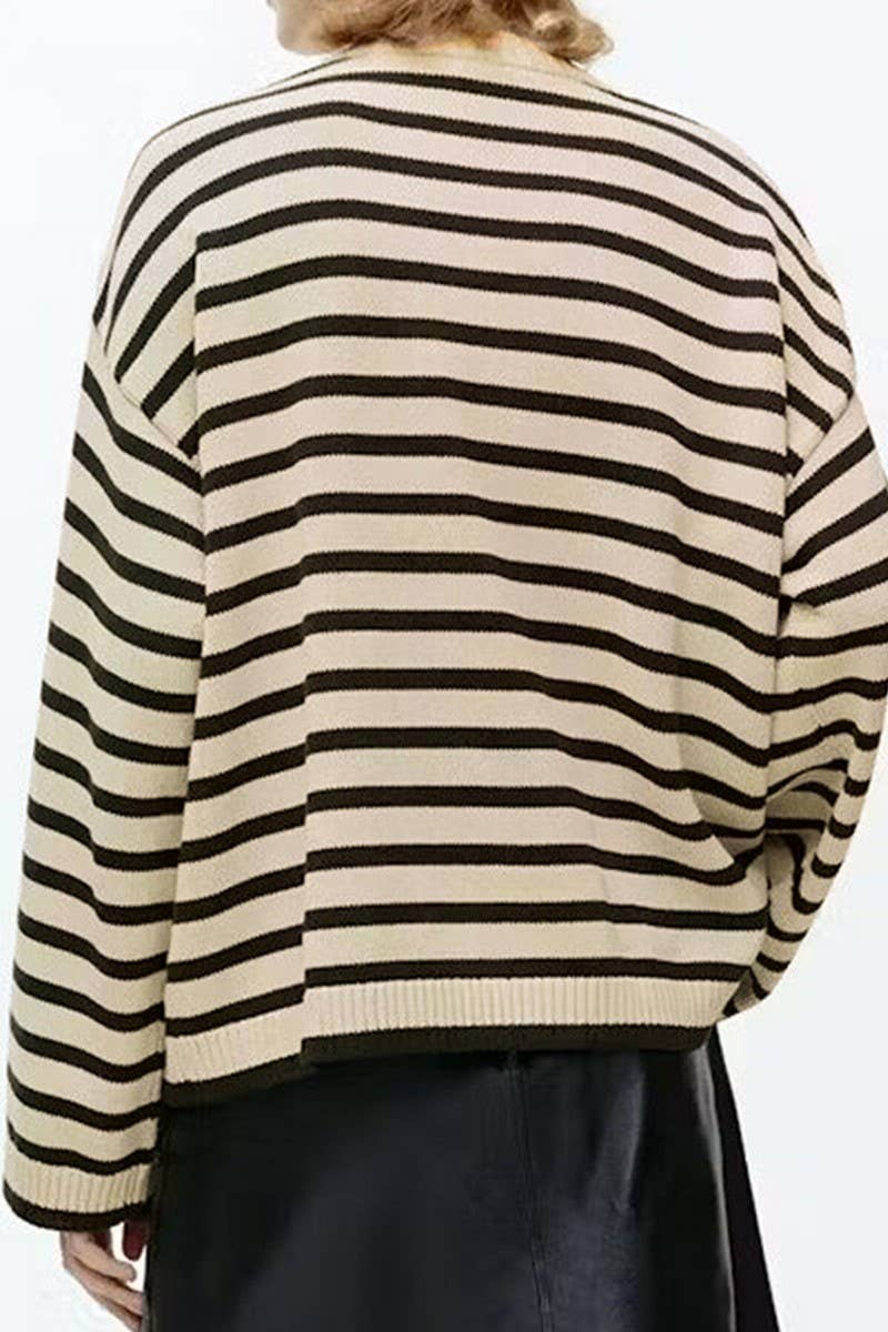 CWOSWL2767_LOOSE-FITTING STRIPED CONTRAST KNIT SWEATER