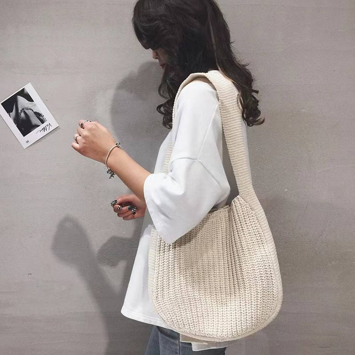 CWAB4578_SOLID COLOR KNITTED CROSSBODY SHOULDER BAG