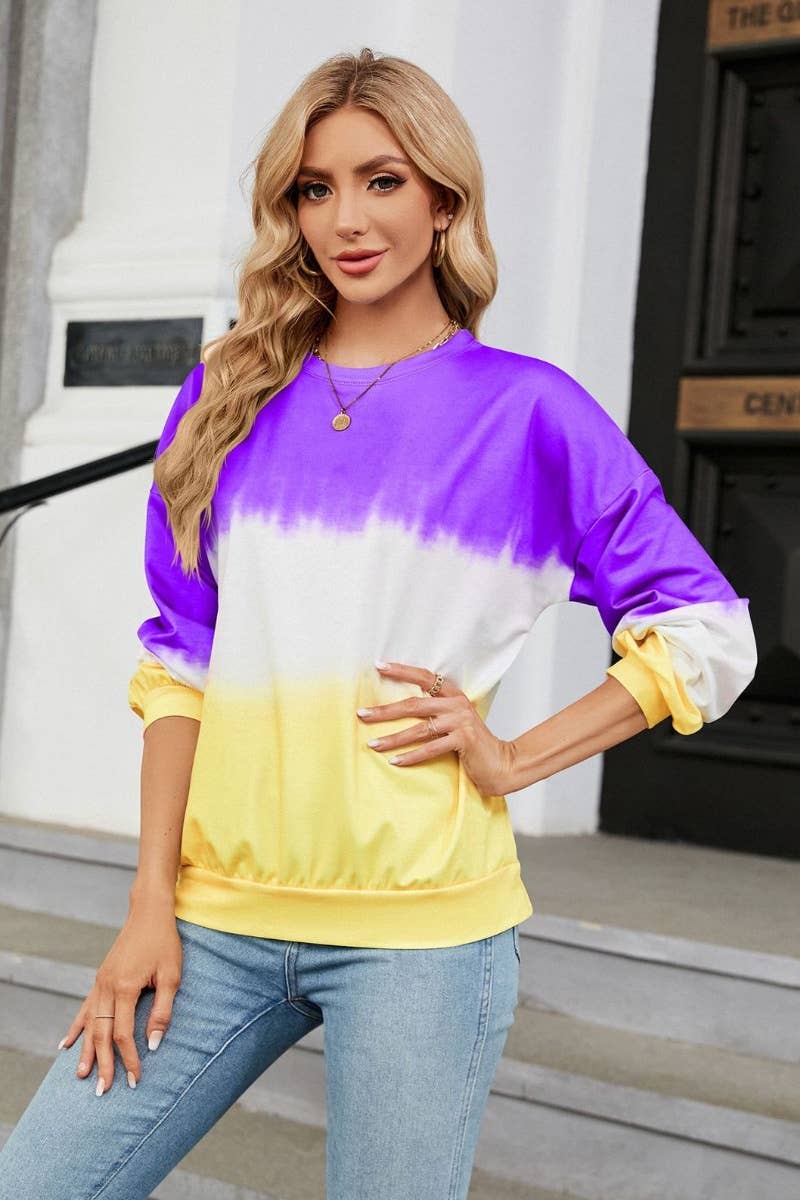 CWTBLL2829_CREW-NECK COLOR GRADIENT LONG-SLEEVED HOODIE