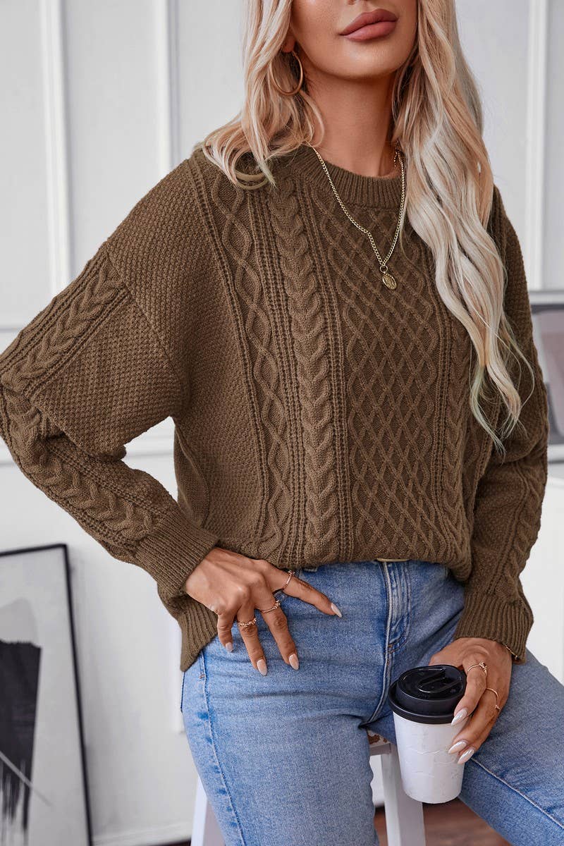 CWOSWL2843_TWISTED CREW NECK SOLID COLOR KNITTED SWEATER