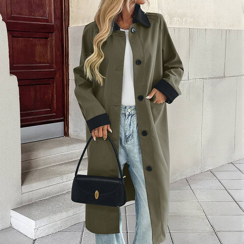 Contrast color easy temperament trench coat