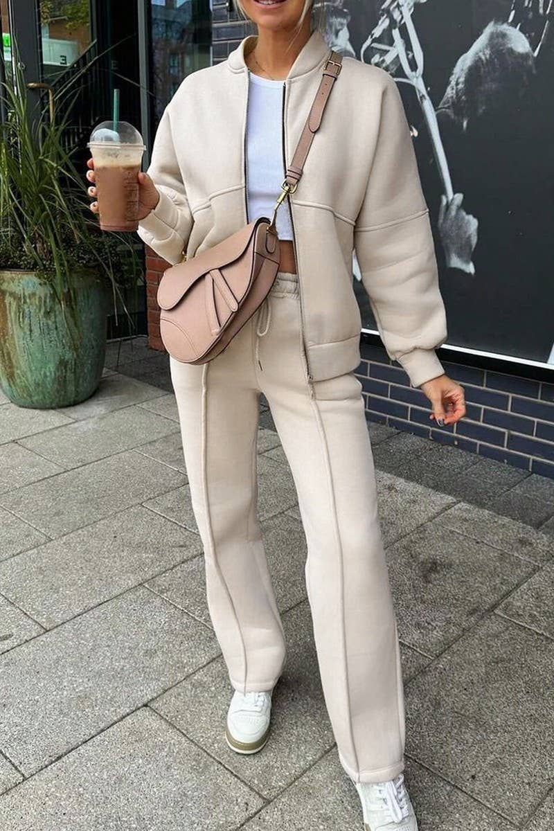 CWSTB00453_SPORTY LONG SLEEVE JACKET & SOLID PANTS SET