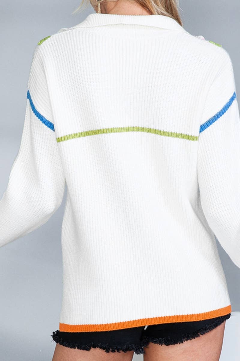 CWOSWL6701_LOOSE ZIPPER COLOR CONTRAST LONG-SLEEVED TOP