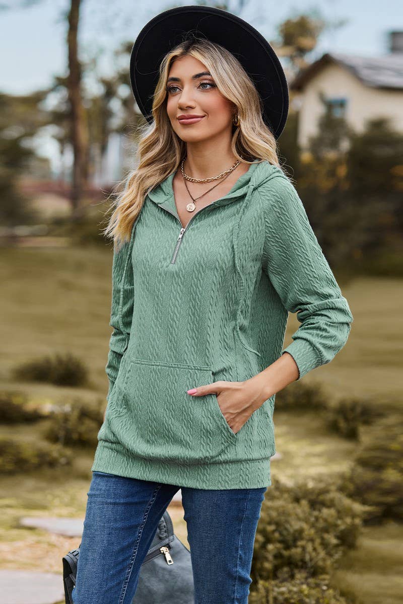 CWOHOL1094_HOODED ZIPPER LOOSE LONG SLEEVE SWEATSHIRT