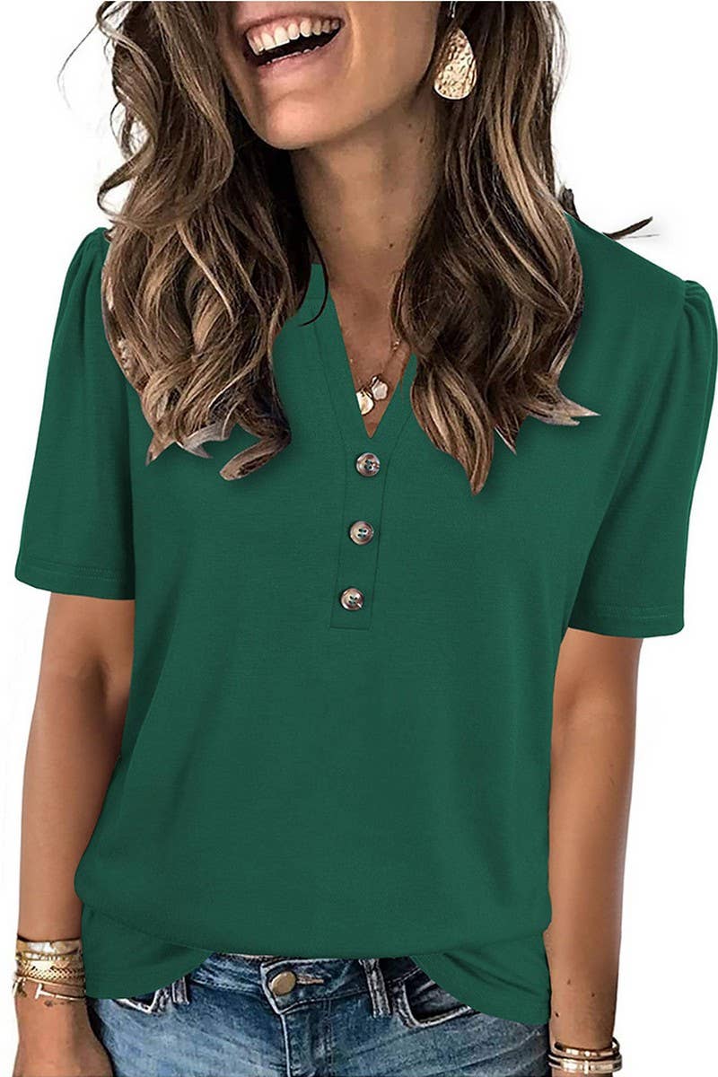 CWTBLS1821_SUMMER TWIST-BUTTON FASHION SHORT-SLEEVED T-SHIRT