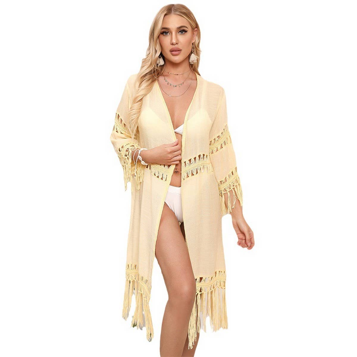 WOMEN'S TASSEL STITCHING HOLIDAY SWIMSUIT COVER-UP