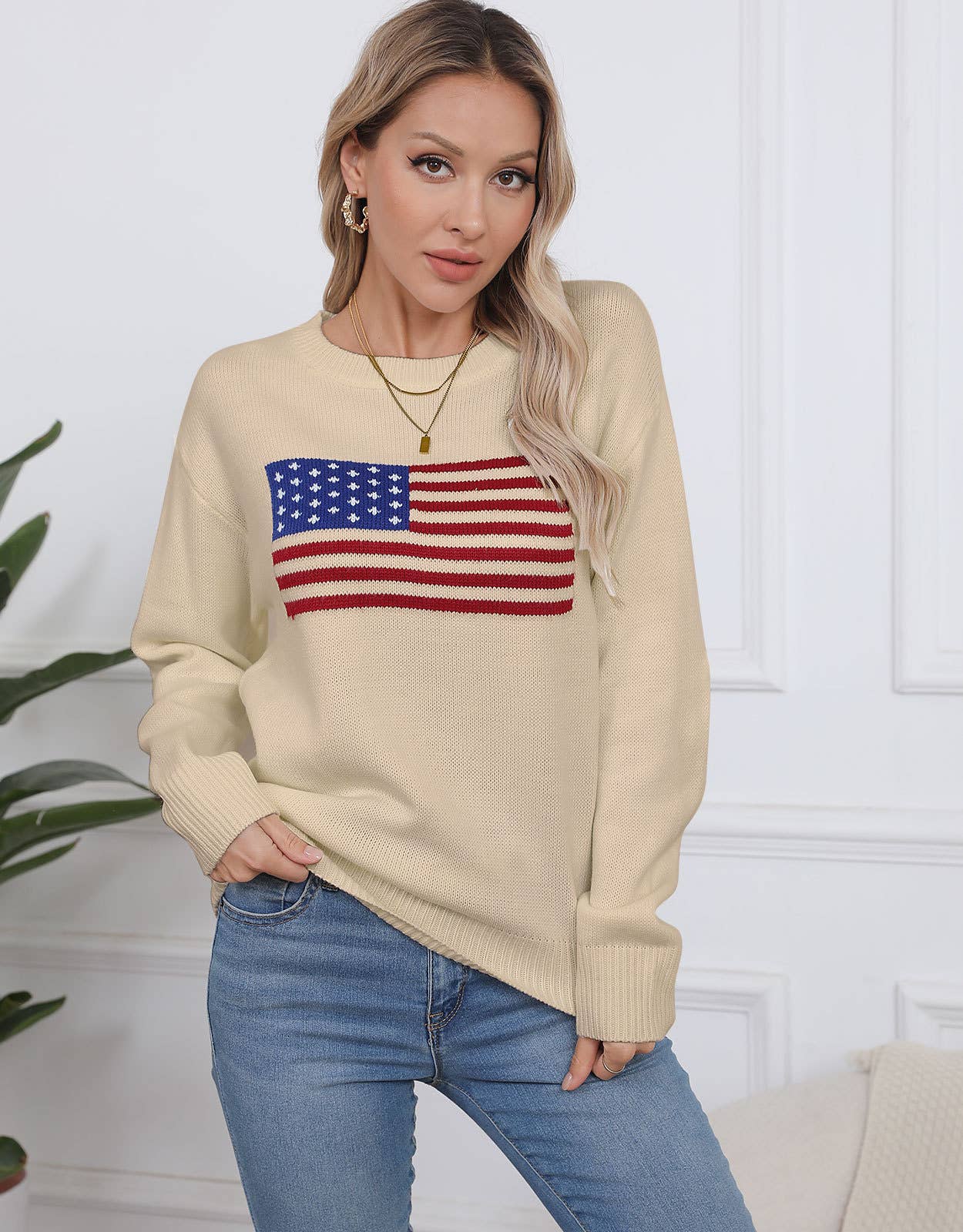 CREW-NECK FLAG EASTER INDEPENDENCE DAY SWEATER