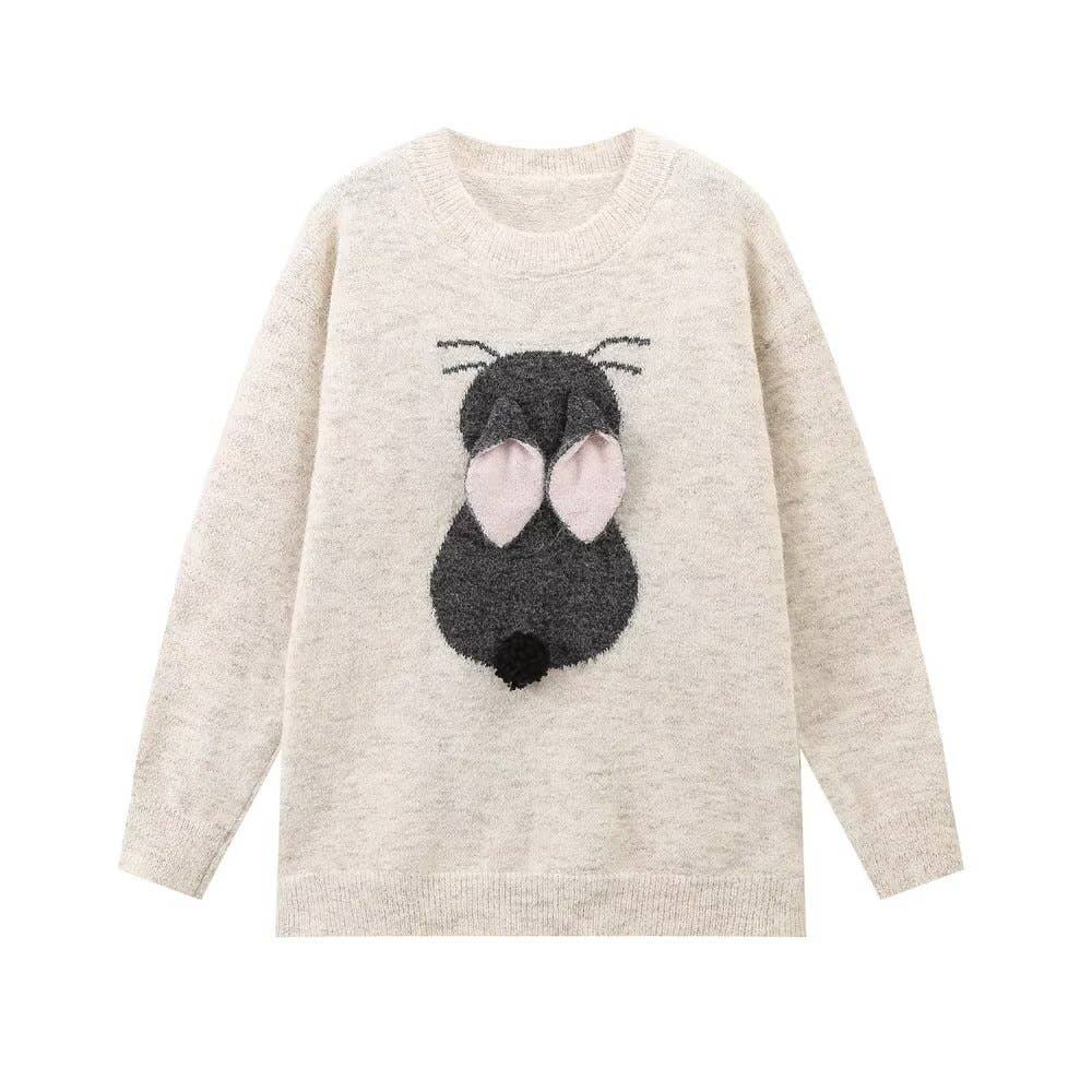 Bunny jacquard 3d ear temperament knit pullover