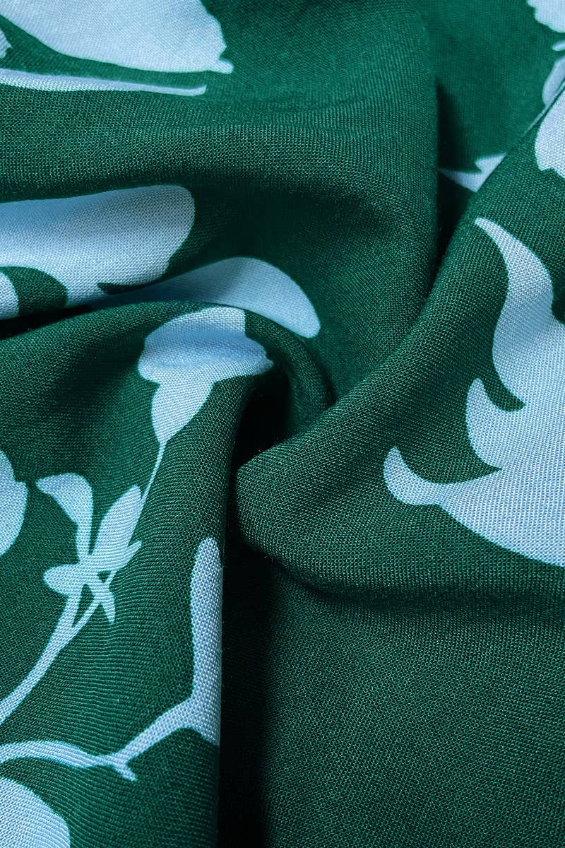 CWDMD2767_V-NECK FLORAL PRINT BUTTON-DOWN LONG DRESS