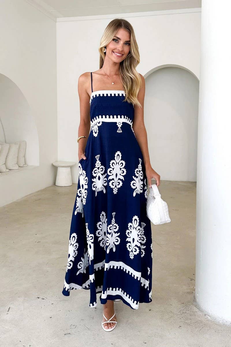 CWDHL1019_SUMMER NEW WAIST SUSPENDER DRESS