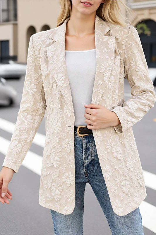 CWOCO00158_JACQUARD SINGLE-BUTTON SLIM COMMUTER SUIT JACKET