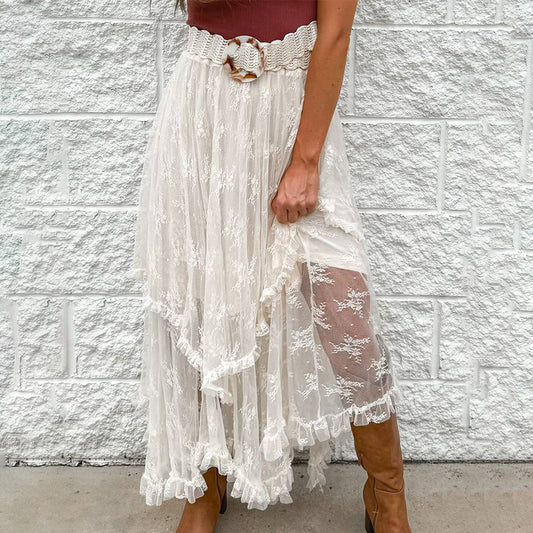 Design sense irregular elegant lace layered skirt