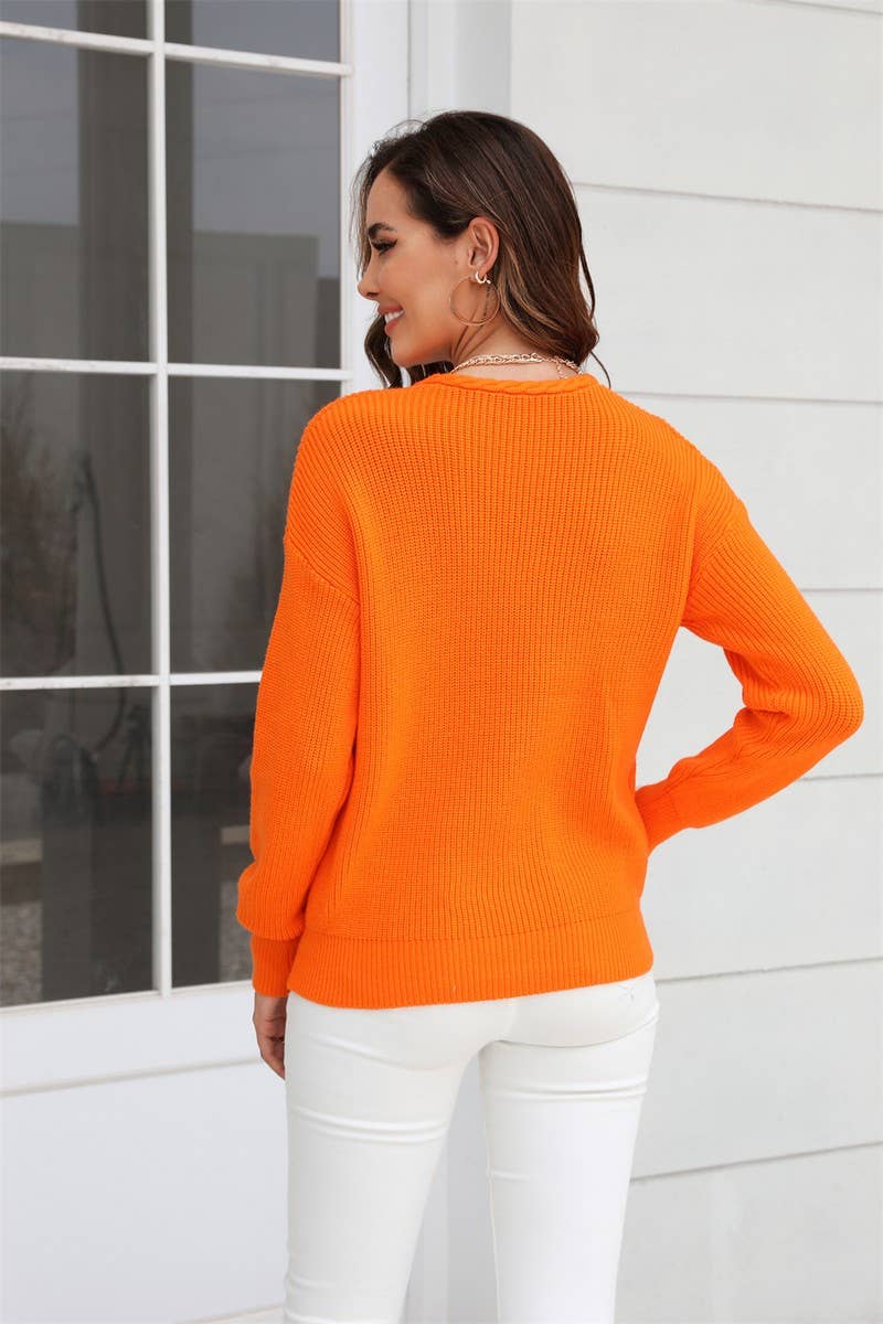 CWOSWL1661_V-neck Long Sleeve Pullover Sweater