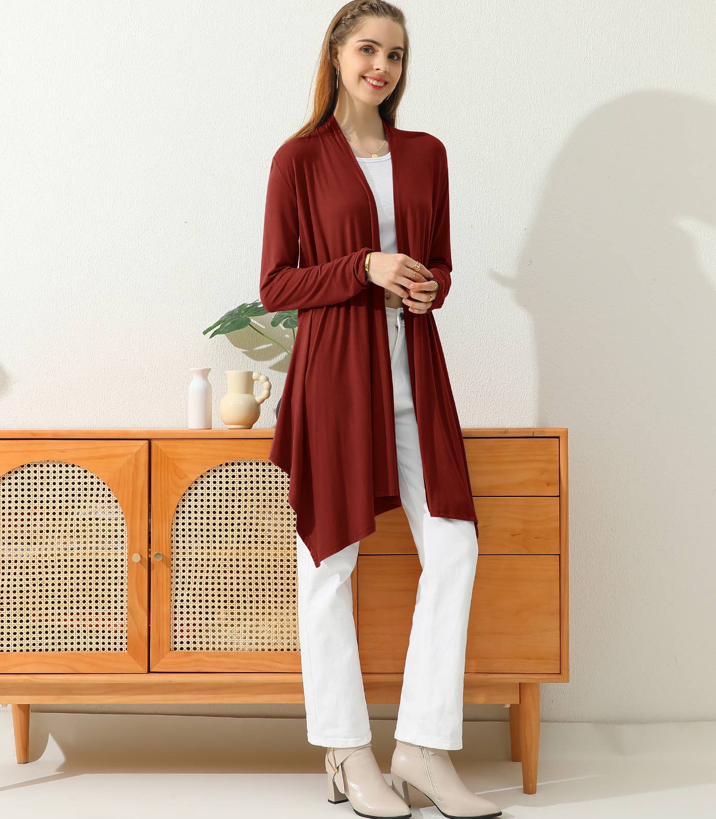 AWTL073_Long Sleeve Casual Open Front Long Cardigan