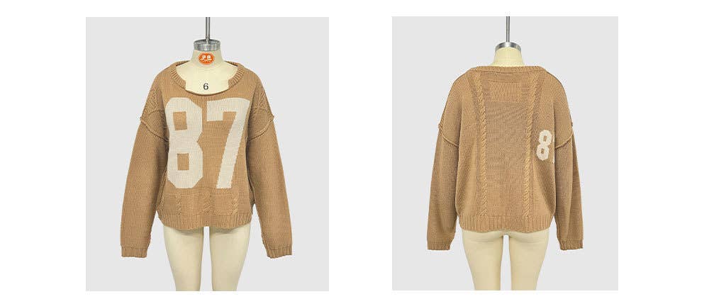 Digital color-blocking knit long-sleeved sweater