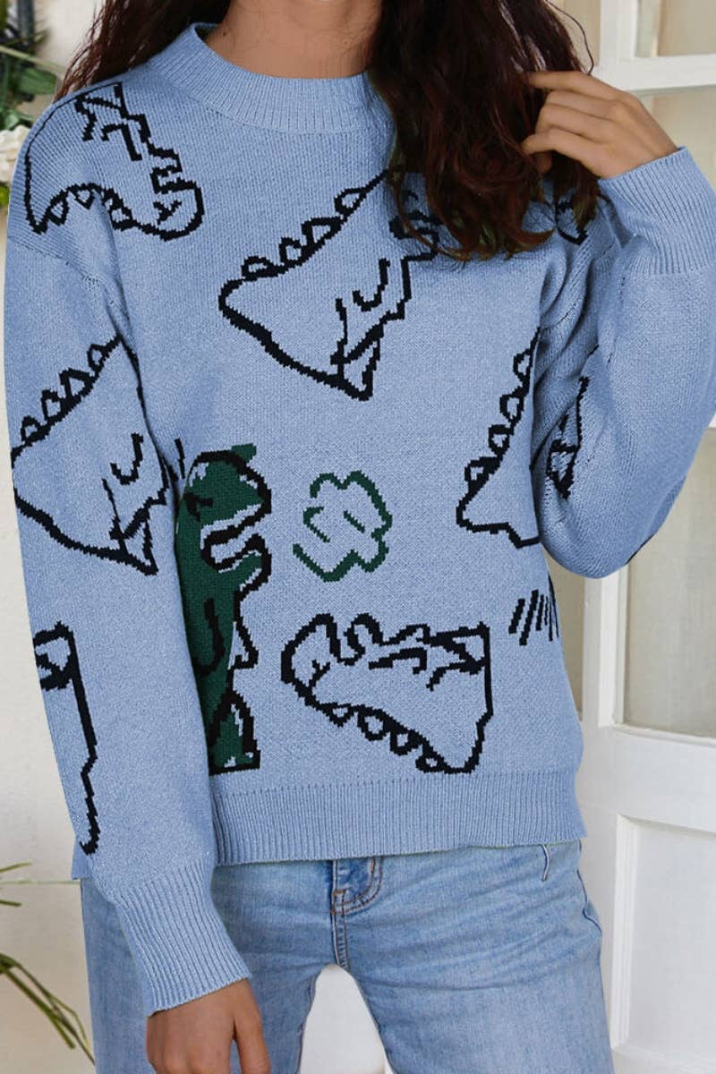 CWOSWL5171_WINTER KNITTED DINOSAUR LONG-SLEEVED SWEATER