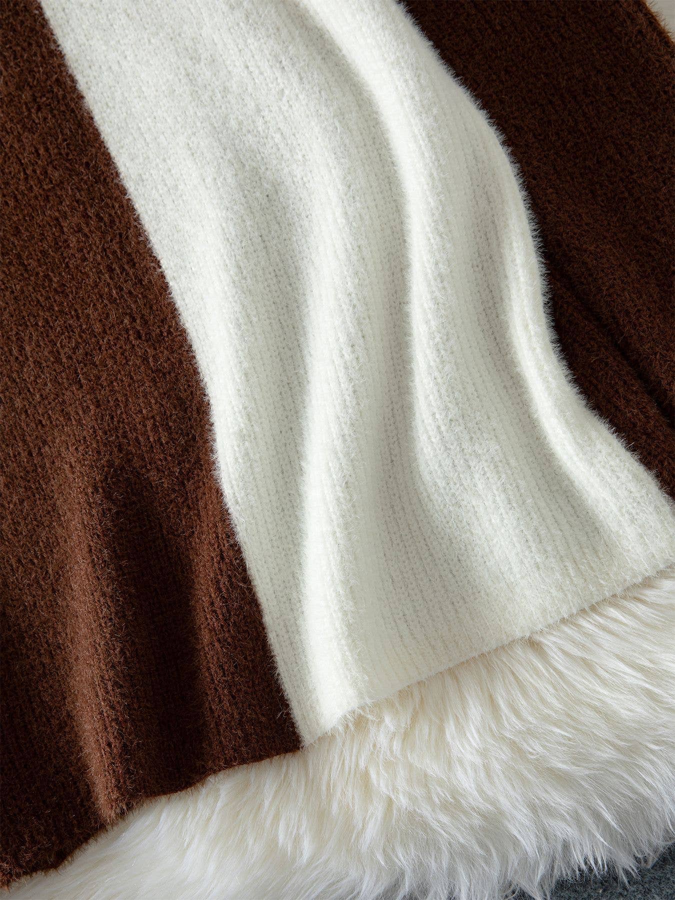 Design-sense color-blocked button knit sweater