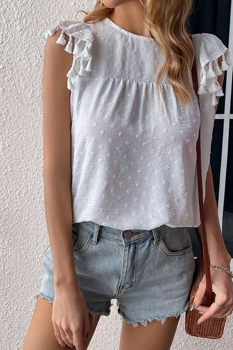 CWTTL1956_WOMEN'S DESIGNER TASSEL STITCHING SOLID COLOR SHIR