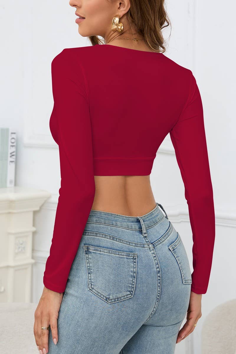 CWTBLL00917_LONG SLEEVE V NECK FITTED CROP TOP