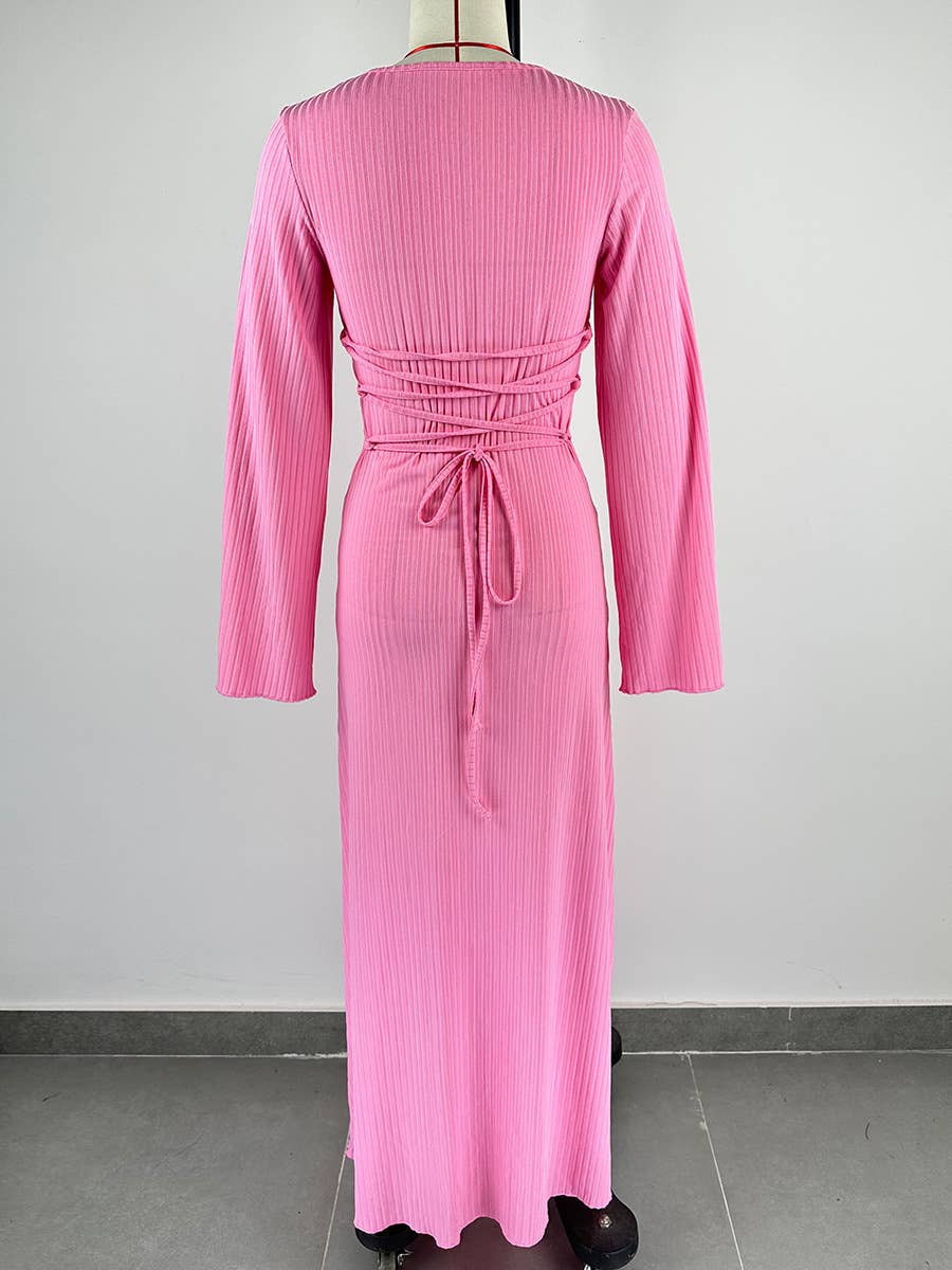 BIG PIT STRIP LONG SLEEVE U-NECK DRESS