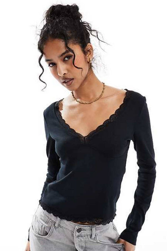 CWTBLL3958_SOLID SLIM FIT LONG SLEEVE LACE CROP TOP