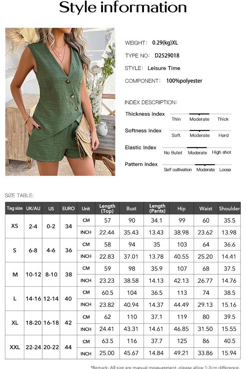 CWSS1191_HOLIDAY STYLE BUTTON CARDIGAN SHORTS SET