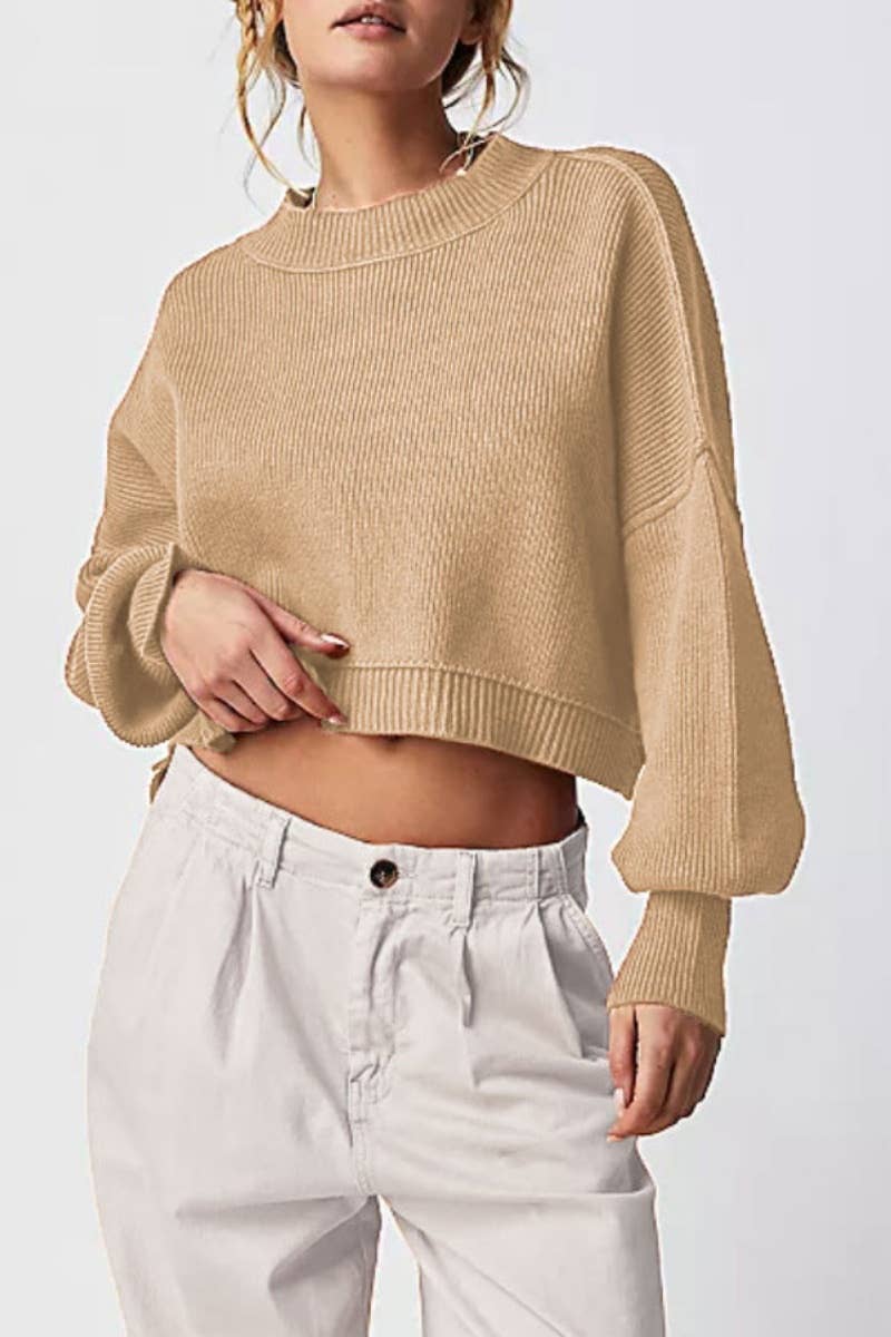 CWOSWL5854_SOLID COLOR CROP SWEATER WITH LONG SLEEVES