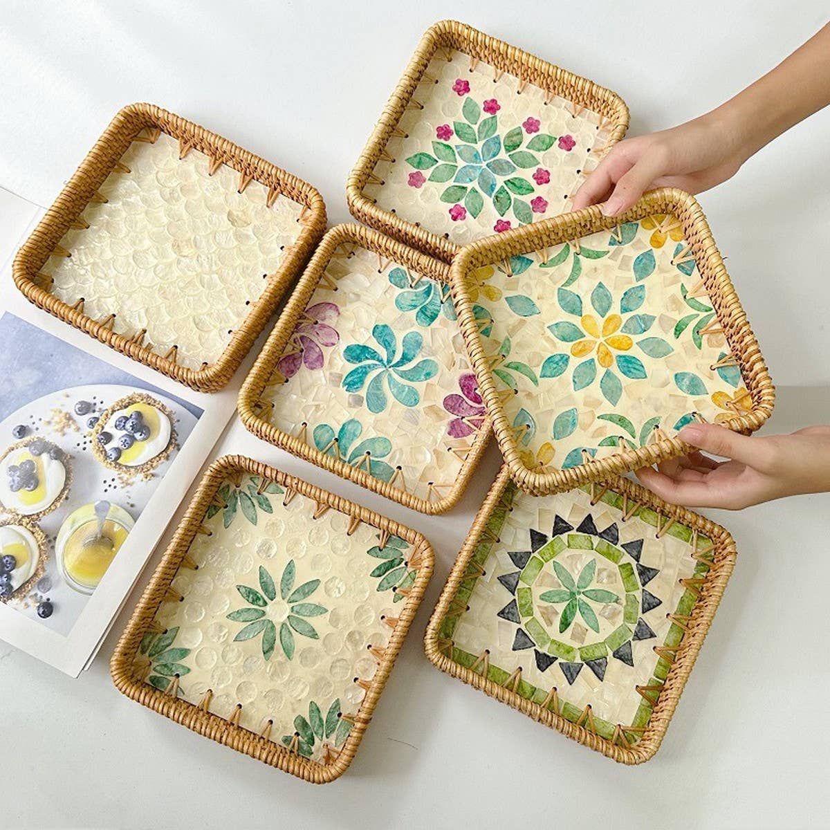 RATTAN COLORFUL SHELL FRUIT TRAY THREE-PIECE SET_CWMM4407